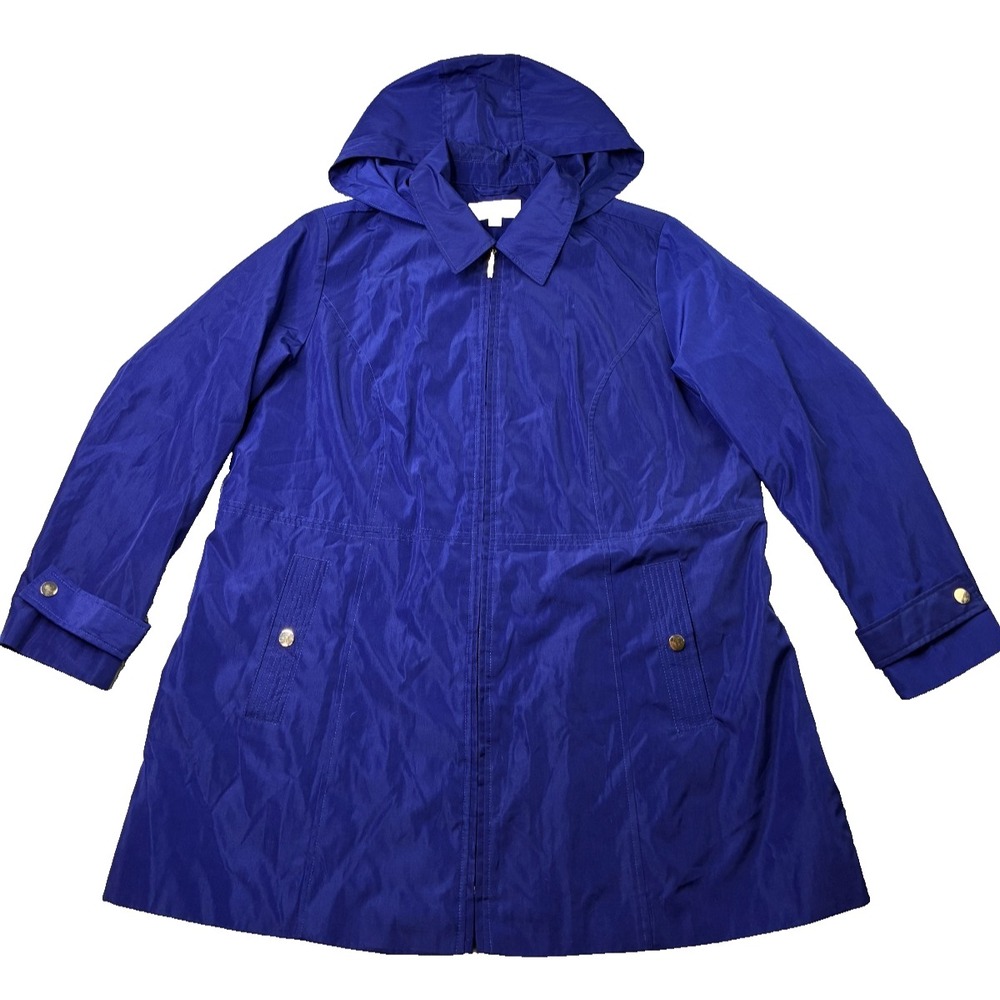 Breckenridge Woman Womens 2X Royal Blue Hooded Lightweight Trench Jacket Coat